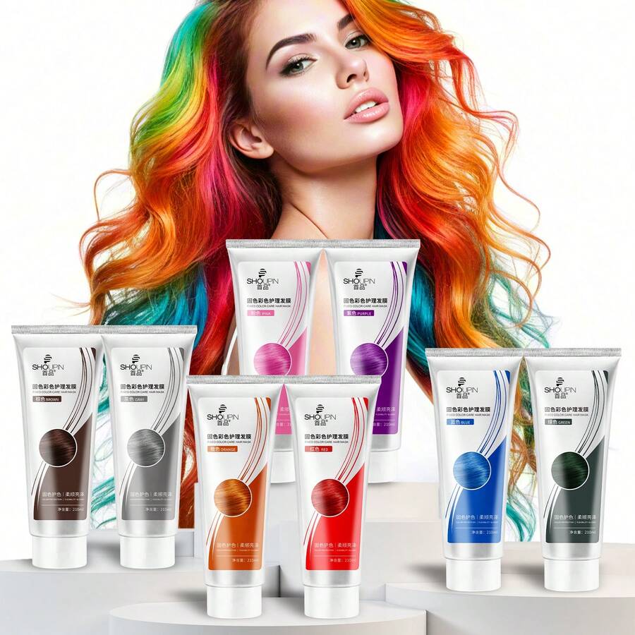 SUMIFANG Masker Pewarna Rambut Koreksi Warna Profesional, Hasil Alami, Tidak Merusak. Mengandung Minyak Alpukat, Bebas Silikon. Tersedia Berbagai Warna. Cocok Sebagai Hadiah untuk Teman, Sempurna untuk Liburan dan Pesta. 210ml - MultiWarna - View 1