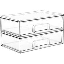 Vtopmart Stackable Storage Drawers, Acrylic Organizer With 24 Non-Slip Mats, Bathroom Organizer For Changing Table, Bathroom (5 Pack: Wide + Tall + Small) - 2 件裝 - 寬 - 查看 1