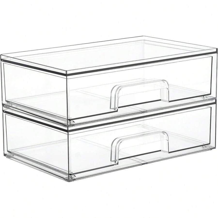 Vtopmart Stackable Storage Drawers, Acrylic Organizer With 24 Non-Slip Mats, Bathroom Organizer For Changing Table, Bathroom (5 Pack: Wide + Tall + Small) - 2 件裝 - 寬 - 查看 1