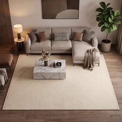 1pc, Washable Non-Slip Pure White Geometric Line Velvet Decorative Carpet, Easy Daily Cleaning, Soft Touch Non-Slip Bottom, Gentle Creamy Home Style, Geometric Line Minimalist Design, Suitable For Living Room, Bedroom, Dining Room, Kitchen And Other Living Scenes, Daily Style, Carpet, Rug, Carpet Living Room, Kitchen Mat, Carpet For Bedroom, Bathroom Mat, Rug Bedroom, Room Decor, Rugs For Living Room, Kitchen Rug, Hallway Runner, Washable Rug,