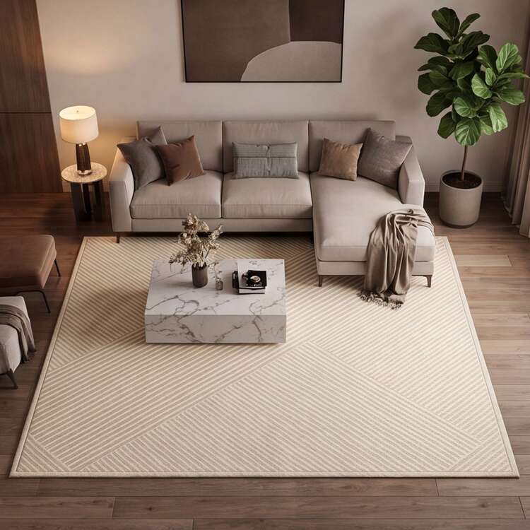 1pc, Washable Non-Slip Pure White Geometric Line Velvet Decorative Carpet, Easy Daily Cleaning, Soft Touch Non-Slip Bottom, Gentle Creamy Home Style, Geometric Line Minimalist Design, Suitable For Living Room, Bedroom, Dining Room, Kitchen And Other Living Scenes, Daily Style, Carpet, Rug, Carpet Living Room, Kitchen Mat, Carpet For Bedroom, Bathroom Mat, Rug Bedroom, Room Decor, Rugs For Living Room, Kitchen Rug, Hallway Runner, Washable Rug, - Multicolor - View 1
