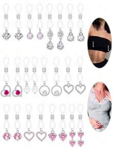 CIZME Non-Piercing Nipple Rings, Body Jewelry, Fake Nipple Rings, Women's Nipple Rings, Heart Zirconia Pendant Nipple Rings, Fake Body Piercing Chain, Adjustable Body Chain, Non-Piercing Nipple Ring Jewelry, Women's Fake Nipple Ring Jewelry - Silver - View 1