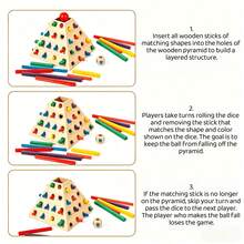 Dual-Play Wooden Pyramid Stick Pull Balance Board Game With Color And Shape Matching. This Multi-Player Family Party Toy Develops Kids'fine Motor Skills And Logical Focus, An Interactive Educational Table Game For Ages 3+ As Birthday Holiday Gifts - Multicolor - View 6