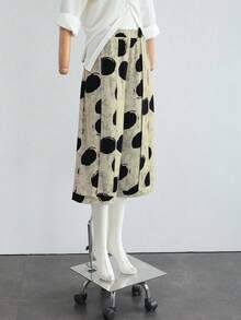1件女款時尚百搭通勤休閒波點寬腿七分褲，日常春夏度假穿搭 - 杏色 - 查看 4