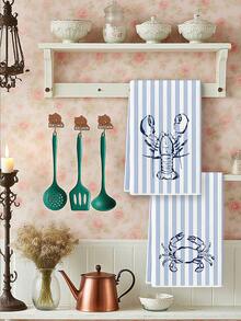 2 Pcs Lobster Crab Stripe Kitchen Towels Blue White Dish Towels Can Be Used In Kitchen Drying Hand Towels Tea Towels Suitable For Farmhouse Kitchen Home Indoor Dish Drying - Baby Blue - View 9