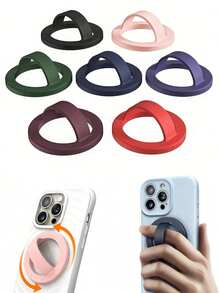 1pc Magnetic Minimalist Silicone Phone Ring Holder, Solid Color Magnetic Phone Grip Stand, Compatible With Apple And Android Phones, Some Models Require Magnetic Ring Accessory (Includes Magnetic Ring) - Multicolor - View 4