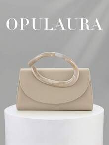 OpulAura 復古純色手拿包，百搭小手提包，時尚 PU 女款包，適合婚禮、派對、舞會、晚餐及其他場合 - 杏色 - 查看 11