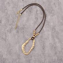 1pc Bohemian Short Collarbone Chain Necklace, Vintage Distressed Hammered Asymmetrical Geometric Hollow Water Drop Pendant Necklace, Double Row Round Bead Wax Cord Necklace, Casual Versatile Sweater Chain, Gift For Girlfriend, Best Friend, Boyfriend, Mother - Short - View 7