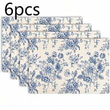 Rectangular Polyester Placemat, Blue And White Chinese Peony Floral And Blue Border Print, Waterproof Heat-Resistant Washable Table Decor Mat, Suitable For Table Decoration And Heat Insulation - Multicolor - View 15