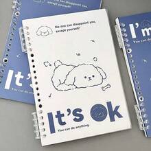 1PC Happy Puppy Loose Leaf Notebook - Random Style - Detachable Diary Notebook INS Style High Aesthetic Notebook - Minimalist High School Student Notepad School Supplies - A - View 4