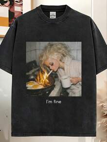 Vintage 90s-Style T-Shirt With A Funny Doll Face Design, Distressed Look, Made From Various Materials. Summer Tops. - 黑色 - 查看 1