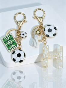 2 piezas Colgante de llavero personalizado con letra de fútbol - Blanco - Ver 24