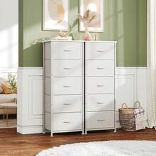 Commode en tissu CAIYUN, meuble à 5 tiroirs, commode de couloir en tissu, avec compartiment de rangement en tissu pour salon, chambre, nurserie, blanc VKT9 - Noir - Voir 10