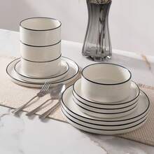 Richmount Dinner Set For 4/6, 12/18 Pieces Modern Porcelain Plates And Bowls Set, Dinnerware Sets Chip Resistant, Microwave & Dishwasher, Ceramic Dish Set Service For 4/6 - White and Black - View 7