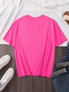 Colorful "Be Kind" Print, 100% Polyester Knit Fabric, All-Season Short-Sleeved T-Shirt, Casual Wear. | Fashionable Casual Top | Stretchy Material, RTNC Women's T-Shirt - 玫紅色 - 查看 2
