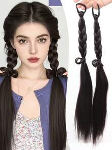 Women's Pre Braided Ponytail Hair Extensions, Handmade Synthetic Braids With Elastic Hair Tie, 2 Styles Single & Double Braided Pigtail Hairpieces For Daily Party Festival, Halloween - Multicolor - View 19