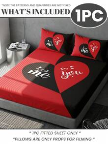 1pc Red Heart Digital Print Fitted Sheet, Mattress Protector, Bed Cover, Room Decor, Dust-Proof Anti-Slip, Skin-Friendly Breathable, Super Soft Lightweight, Suitable For Twin/Full/Queen/King Size Beds, All Season, Machine Washable, Pillowcase And Duvet Cover Not Included - Multicolor - View 3