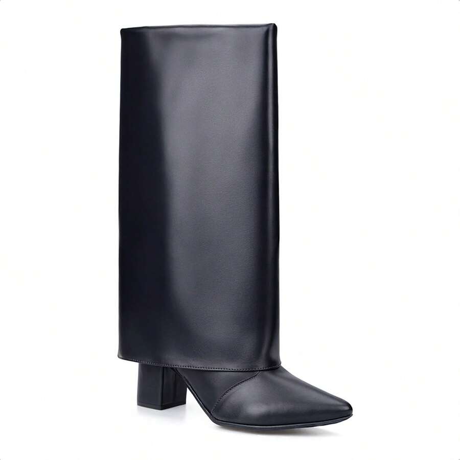 Domidona Women's High-Top Cover Boot With Block Heel And Pointed Toe - Black - View 1
