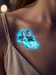1/10/20/30/60pcs Fluorescent Temporary Tattoo Stickers, Wedding Style Wedding Party Temporary Tattoos, Personalized Wedding Favors, Couple Customized Face Tattoo Stickers, Birthday Party Accessories - Multicolor - View 12