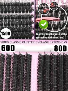 YIDUO 980pcs 6-Style Mixed Cluster Eyelash Extension Set, 80D-300D Pointed Base Dense D-Curl Lashes 5-20mm, Complete DIY Kit With 2 Bottles Of Adhesive And Sealer, Remover, Tweezers And Brush, Suitable For Home Use - Multicolor - View 7