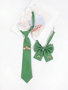 1 Set Women's Casual Solid Color Bee Adjustable Collar Bow Tie Set, Suitable For Campus, Shopping, Dating - Multicolor - View 13