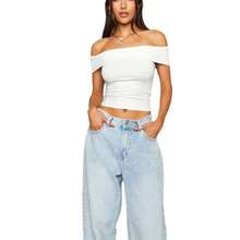 Top mujer verano hombros descubiertos manga raglán - Blanco - Ver 5