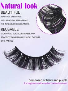 10 Pairs Natural Style D-Curl Russian False Eyelashes, Black & Purple Color Matching False Eyelashes, Cat Eye Style Exquisite False Eyelash Strips, Lifting Eye Effect, Natural Look False Eyelashes - Natural Lashes - View 3