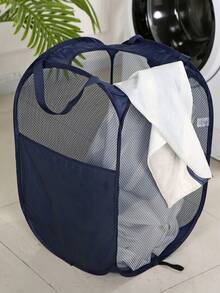 1pc Round Open Foldable Mesh Basket With Side Pocket, 36*58cm Large Capacity Mesh Laundry Basket, Suitable For Nursery, Bathroom - Multicolor - View 15