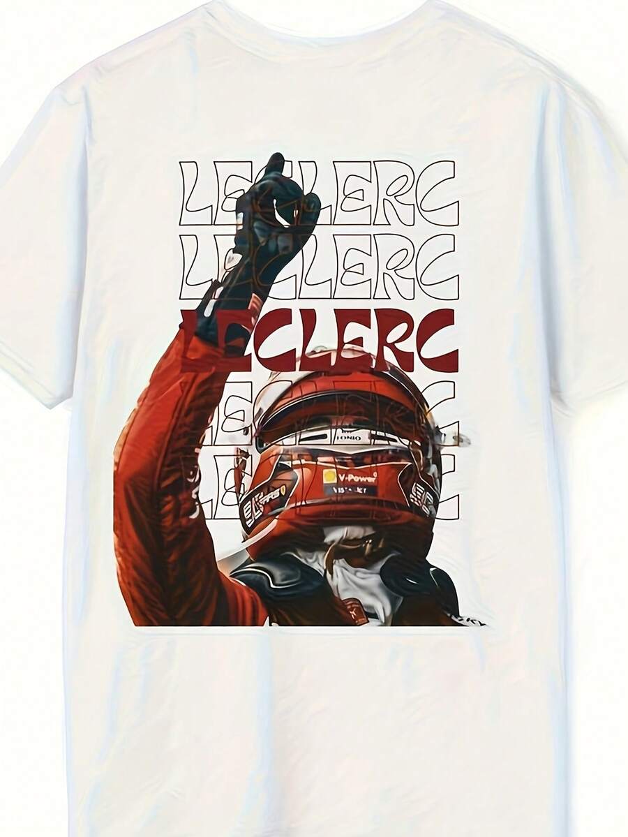 Men's Y2K Racing Logo T-Shirt | White Printed Casual Urban Style T-Shirt, Crew Neck, Short Sleeve, Suitable For Gym And Casual Wear, Anime Clothing, A - 白色 - 查看 1