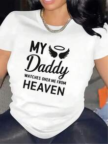 Summer 2026 Men's Fashion Casual T-Shirt With Letter Print, Featuring The Design "Dad In Heaven Is Watching Me". | Suitable For Home Or Outdoor Wear, Durable And Comfortable, It Is - 白色 - 查看 1