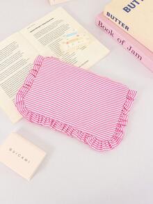 Korean Ins Cosmetics Bag Seersucker Striped Makeup Bag Ruffle Decor Make Up Bag Multi Color Zipper Cosmetic Storage Pouch Portable Travel Wash Bag - Multicolor - View 10