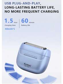 Kemei 1 máy cạo râu điện mini cầm tay KM-T290 dành cho nam, máy cạo râu chuyên nghiệp chống nước, sạc nhanh USB, thời lượng pin lâu dài, công tắc trượt, lưới cạo râu từ tính chính xác, 5 đầu tỉa râu tốc độ cao, hộp quà tặng. - Nhiều màu - Xem 10