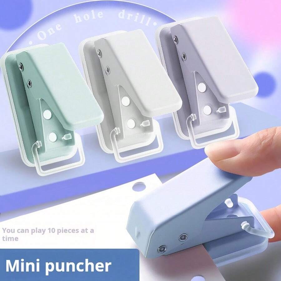 Mini Single Hole Puncher, Portable Handheld One Hole Paper Punch Can Punch 10 Sheets At Once, Small Round Hole Punch Tool For Loose Leaf Journal Planner Scrapbook Office School Stationery - A - View 1