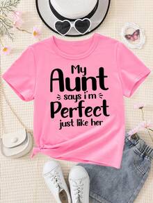 Girl's T-Shirt With Letter Print, Creative, Novel And Fashionable. - 酒紅色 - 查看 2