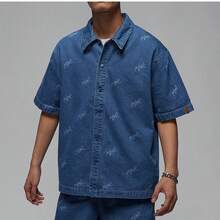 Nike/Jordan Flight Men's Denim Casual Short Sleeve Shirt FN4654-436 - Navy Blue - View 1