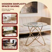 Dining Table With Gold Metal Legs And Tempered Glass Top, Modern And Space-Saving Kitchen Table For Living Room, Gold Metal Legs - 銀色 - 查看 2