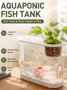 Creative Desktop Plastic Fish Tank, Transparent Plastic Mini Aquarium Vase, Modern Home Office Decor, Betta Fish Habitat And Hydroponic Plants (Plants And Tank Decor Not Included) - Multicolor - View 1