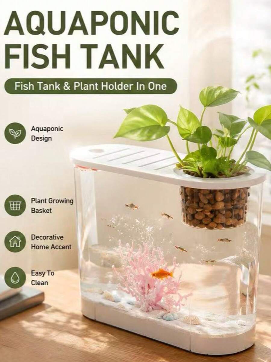 Creative Desktop Plastic Fish Tank, Transparent Plastic Mini Aquarium Vase, Modern Home Office Decor, Betta Fish Habitat And Hydroponic Plants (Plants And Tank Decor Not Included) - Multicolor - View 1