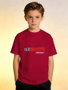 1 pieza Camiseta de niño con gráfico humorístico de Brother Pit Team Racing, popular para cumpleaños y fiestas familiares, estilo urbano. - Gris Oscuro - Ver 7