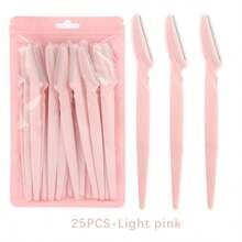 12/25/60pcs Eyebrow Grooming Set With Storage Bucket, Facial Hair Remover, Portable Makeup Tools With Safety Cap, Suitable For Eyebrow Grooming And Skincare - Baby Pink - View 9