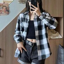 Home Vacation Casual Plaid Shirt Female Students Korean Version Loose Collar Long Sleeve Shirt Thin Jacket Blouse Female Jacket - 白色 - 查看 1