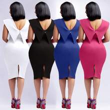 Office Dress For European And American Women, Sleeveless, Square Neck, Back Zipper Closure, With Slit. - 白色 - 查看 3