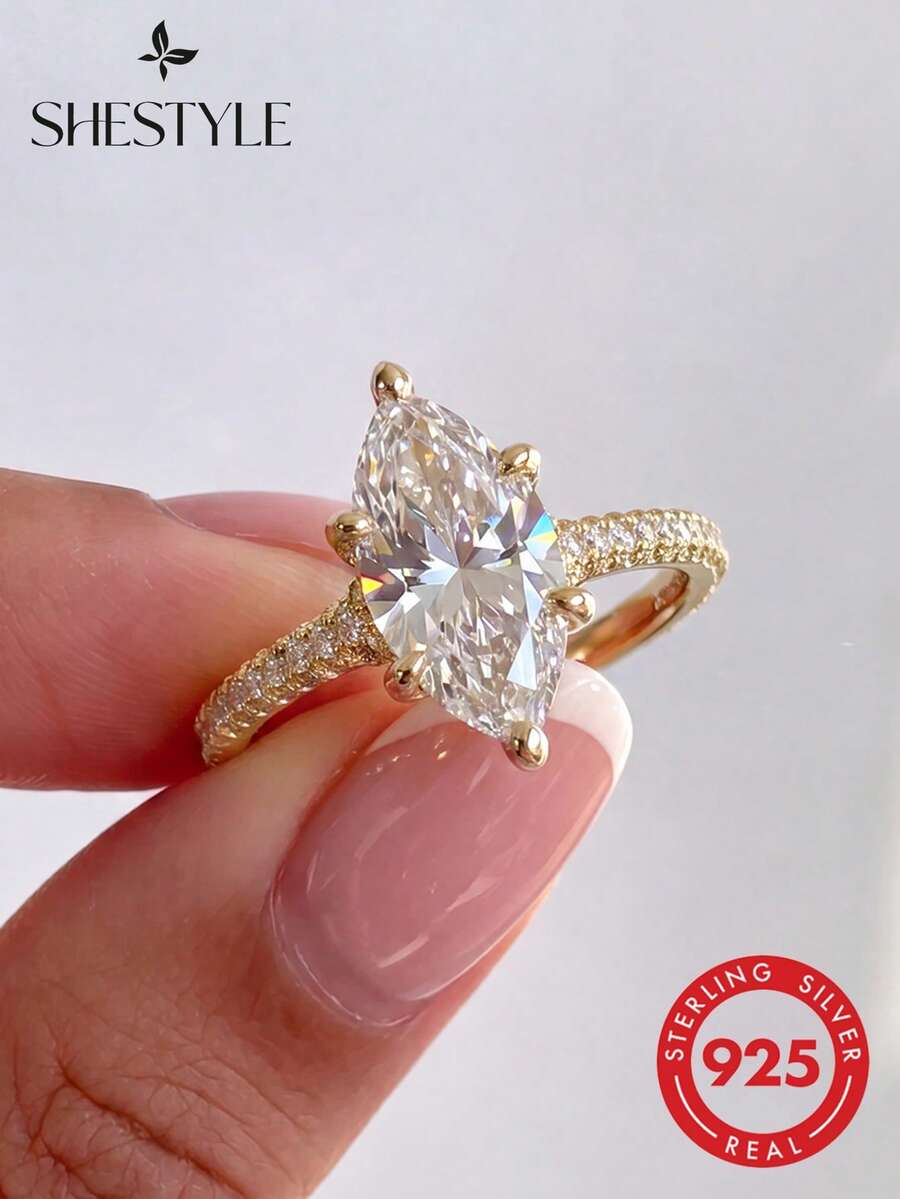 1件 1/2/3克拉閃耀橢圓形訂婚戒指/結婚戒指，925純銀，女士承諾戒指/永恆戒指，精美珠寶禮物