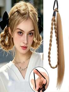 Women's Pre Braided Ponytail Hair Extensions, Handmade Synthetic Braids With Elastic Hair Tie, 2 Styles Single & Double Braided Pigtail Hairpieces For Daily Party Festival, Halloween - Multicolor - View 22