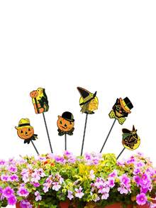 Vintage Halloween Garden Stakes, Pumpkin Lantern Witch Black Cat Yard Decor Signs, Waterproof Halloween Flower Pot Stakes, Suitable For Outdoor Lawn Patio Flower Pot Porch Halloween Party Decoration - Multicolor - View 4