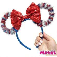 Minnie [組合省錢] 迪士尼米妮老鼠亮片耳飾髮箍搭配獨角獸角 & 愛國風耳飾髮箍 & 發光項鍊套裝組合 – 輕量可調節，舒適貼合，閃亮亮片，服裝配件，兒童飾品，適合兒童的完美禮物，米妮老鼠粉絲禮物，生日派對 & 度假紀念品 - 彩色 - 查看 8
