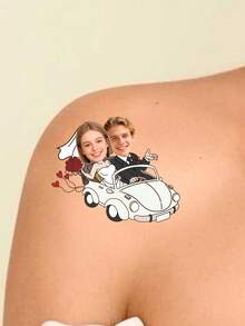 1/10/20/30/60pcs Fluorescent Temporary Tattoo Stickers, Wedding Style Wedding Party Temporary Tattoos, Personalized Wedding Favors, Couple Customized Face Tattoo Stickers, Birthday Party Accessories - Multicolor - View 8