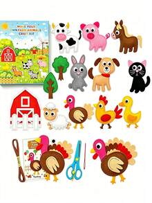 Juego de costura de animales de granja de 13 piezas, kit de costura para principiantes, juego de costura y manualidades DIY, kit de herramientas de arte y manualidades, juego educativo divertido, animales de fieltro hechos a mano - paquete de 13 piezas - Ver 1