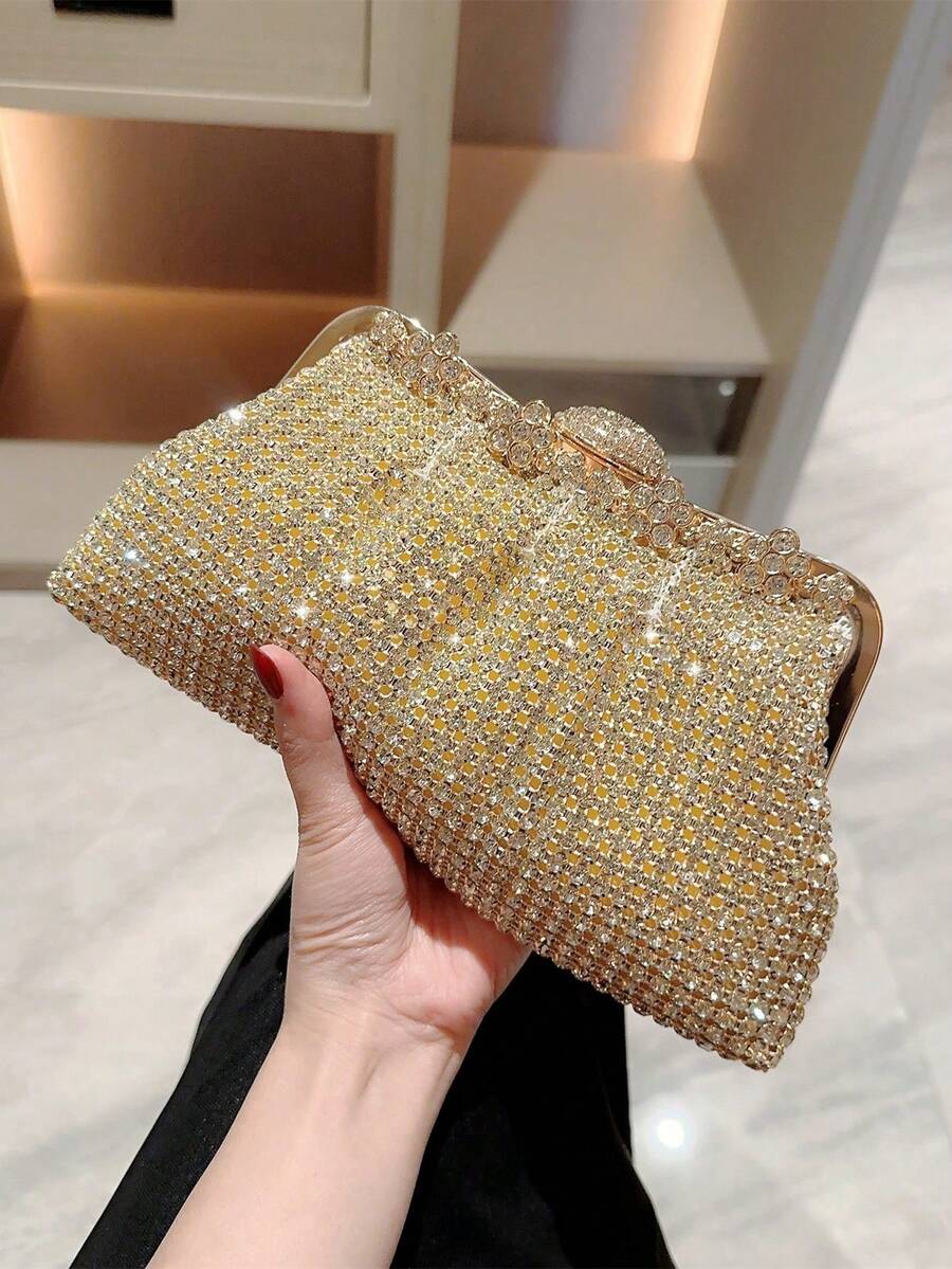 Or With Crystals, Glamorous Formal Handbag With Sparkling Crystals, Exquisite Evening Dress Accessory Suitable For Weddings, Formal Events, Parties, Birthdays - Perfect Gift - Rose Gold - View 1