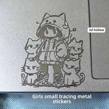 子猫の女の子3D立体メガネ猫のメタリック感ステッカーカートゥーン創造的ドライヤー犬防水装飾ステッカー高級感スマホパソコン - メタルステッカー - 4枚セット - チェックする 7